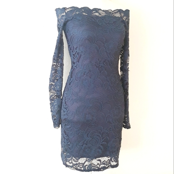 Charlotte Russe Code at Dusk Lace Bodycon Dress - Navy Blue Size Medium - Picture 3 of 11
